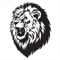 Lion silhouette vector on white background, A black and white drawing of a lion, Silhouette picture.