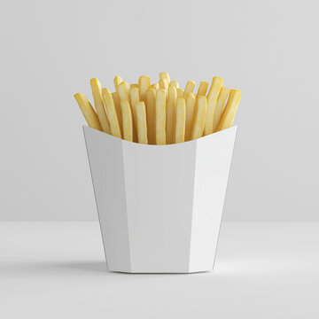 French fries in blank fry box mockup