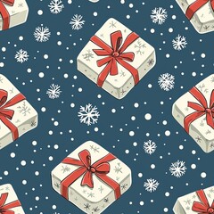 Obraz premium Seamless pattern of snowflakes with gifts