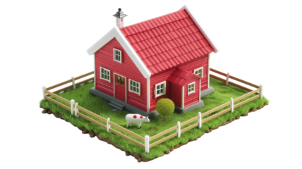 Stylish 3D Icon of a Farm House Isolated on a White Background for Various Uses