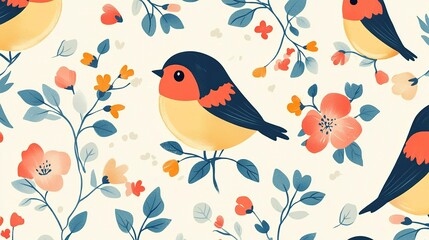 adorable bird pattern illustration, for children's products, home decor, book covers, etc.
