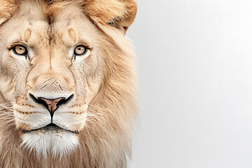 Lion walking through a dark, isolated on black background