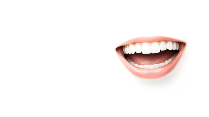 Naklejka premium Smiley woman lips closeup isolated on white background