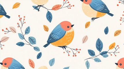 adorable bird pattern illustration, for children's products, home decor, book covers, etc.