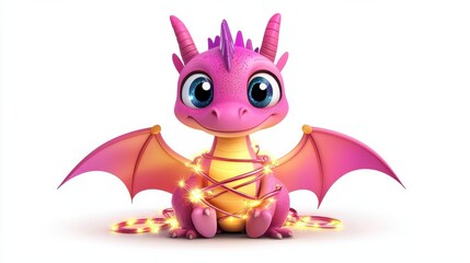 Fototapeta premium Cute Glowing Cartoon Dragon Figurine Lighting Up Whimsical Fantasy