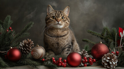 cat with christmas decorations