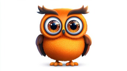 Naklejka premium Cute Cartoon Orange Owl Character with Large Eyes in 3D