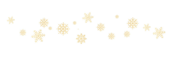 Christmas frame, banner with gold glittery snowflakes. PNG background.