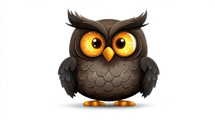Fototapeta premium Cute Cartoon Owl with Large Eyes