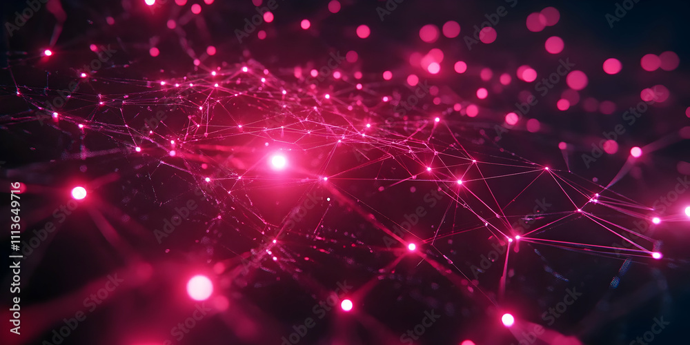 Leinwandbilder Abstract digital visualization of interconnected nodes and lines in a vibrant pink hue.
