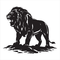 Lion silhouette vector on white background, A black and white drawing of a lion, Silhouette picture.