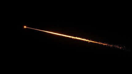 Isolated meteor streak with a fiery trail on a solid black background