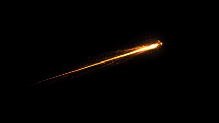 Isolated meteor streak with a fiery trail on a solid black background