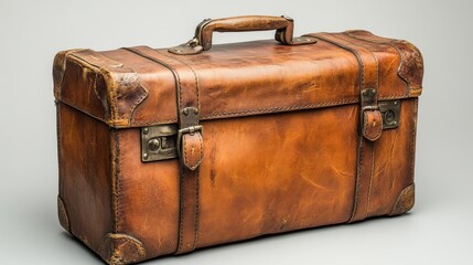 a brown leather suitcase with a handle