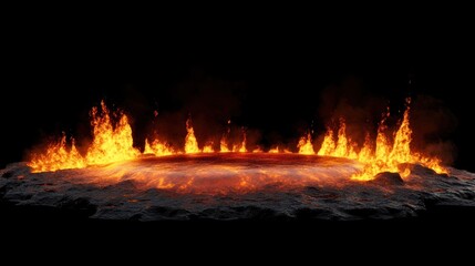 Molten lava burst from a volcano fissure on a solid black background