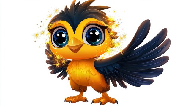 Cute Cartoon Baby Bird Character with Large Eyes and Colorful Feathers