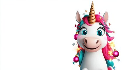 Naklejka premium Cute Cartoon Unicorn with Holiday and Party Accents