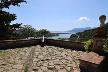 View over the landscape of the ruined city of Butrint seen from Archaeological Museum  