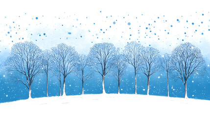 Winter Landscape With Bare Trees And Falling Snow