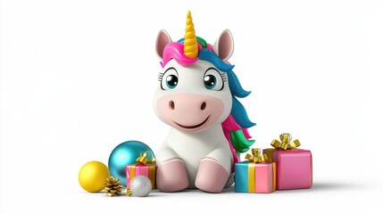 Fototapeta premium Cute Plush Unicorn Toy with Gifts and for Christmas or Birthday