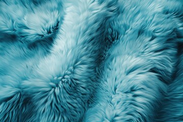 Turquoise blue sheepskin rug background. Wool texture. Close up sheep fur