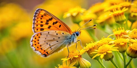 Lycaena phlaeas butterfly perched on a vibrant yellow flower, Lycaena phlaeas, butterfly, yellow, flower, nature, insect