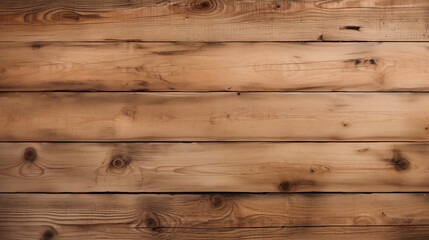 Fototapeta premium A rustic wooden surface featuring a variety of brown tones and textures. The planks are arranged horizontally, showcasing natural imperfections such as knots and grain patterns, adding character.