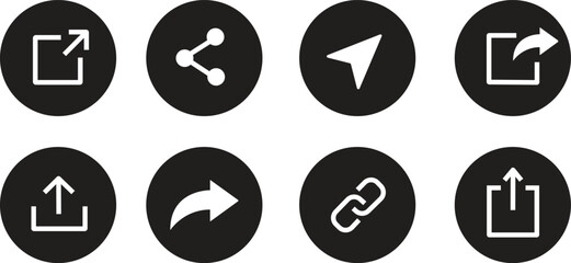 share icon set. Share arrow link connection icon black flat and line vector collection isolated on transparent background. External link web chain open link to attached website. Network sharing sign.