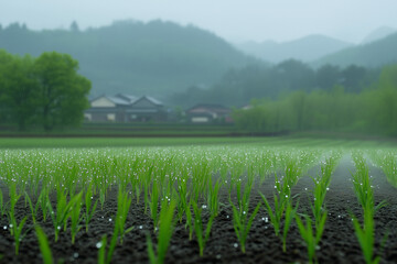 Fototapeta premium field of wheat in the morning in spring