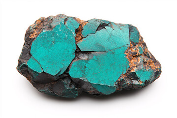 Explore the vibrant turquoise ore found in desert regions highlighting its geological significance and mining potential. On white background