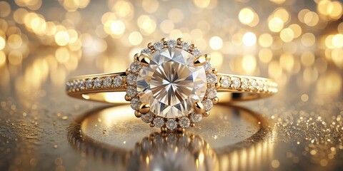 Fototapeta premium Elegant gold engagement ring with sparkling diamonds , ceremony, wear, ring, love, marriage, wedding, jewelry, accessory