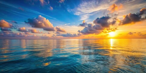 Obraz premium Morning seascape with calm waters, soft sunrise light, and distant horizon , sunrise, ocean, water, seascape, morning, calm