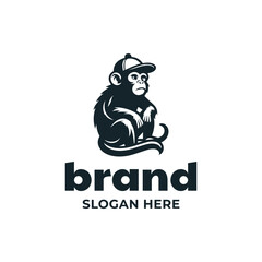 Sitting Monkey Gorilla King Kong With Hat Logo Design