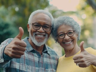 Positive Elderly Couple Giving Thumbs Up
