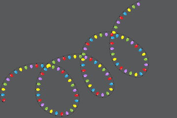 Garlands on a dark background. Multicolored lights. Ornate shape. Vector symbol.