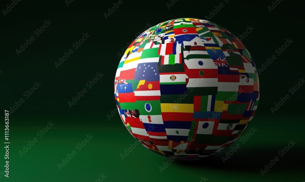 Poster globe covered with flags representing various countries, showcasing diversity and unity. colorful fl