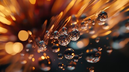 Liquid spheres illuminate an amber background