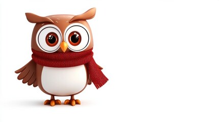Naklejka premium Adorable Cartoon Owl in Winter Outfit with Red Scarf and Hat