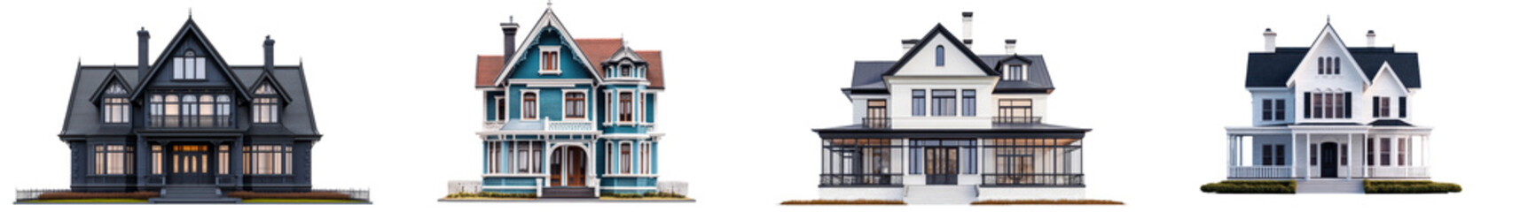 A collection of stunning Victorian style homes with elaborate architectural details such as decorative gables towers and intricate trim work