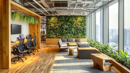 Modern office interior with greenery design.