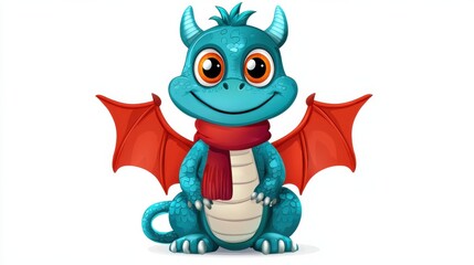 Obraz premium Cute Cartoon Blue Monster With Red Wings And Horns For Children s