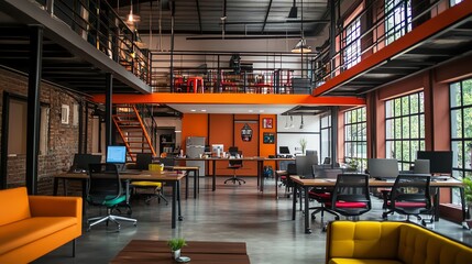 Fototapeta premium Modern office interior with vibrant colors.