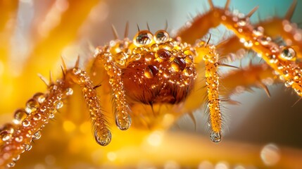 Obraz premium Dew Covered Spider Close Up Macro Photography