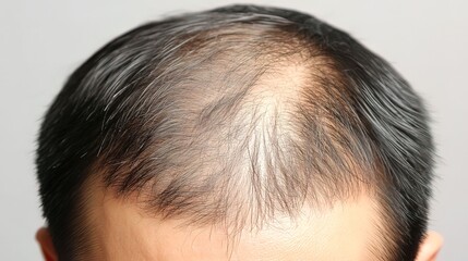 Close-up of a man's receding hairline showing hair loss.