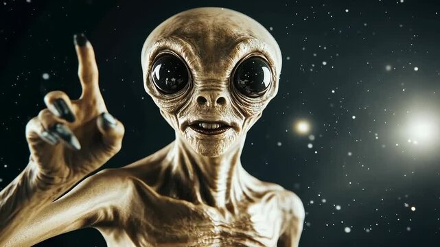 Intriguing close-up of extraterrestrial being starry background