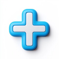 Obraz premium Bright Blue and White 3D Medical Cross Icon - Cartoon-Style Minimal Design