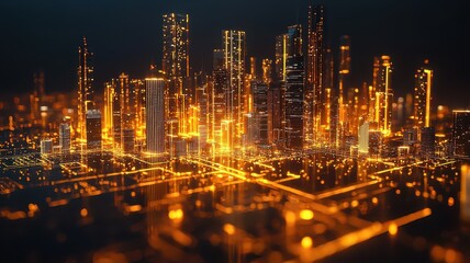 Fototapeta premium Architectural lines merging future space and modern city, golden light band on black background with blank space for text, dynamic and three-dimensional poster design.