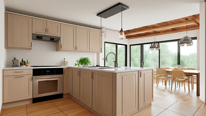 A stylish and clean kitchen、Generated AI