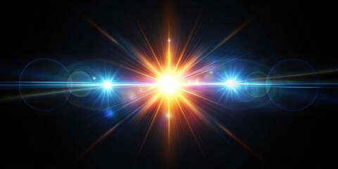 Fototapeta premium Lens flare effects on black background, lens flare, effects, black, background, abstract, lighting, glare, sunlight
