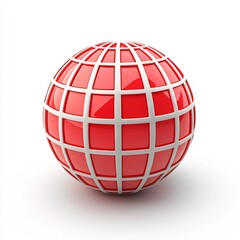 Bright Red and White 3D Cartoon-Style Globe Icon with Streaming Signals on Minimal White Background